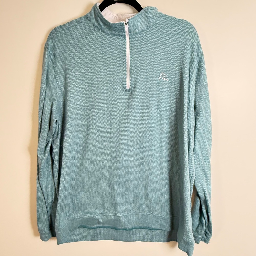 Rhoback Mens XL Herringbone Quarter Zip Pullover Seafoam Green Performance Q-Zip